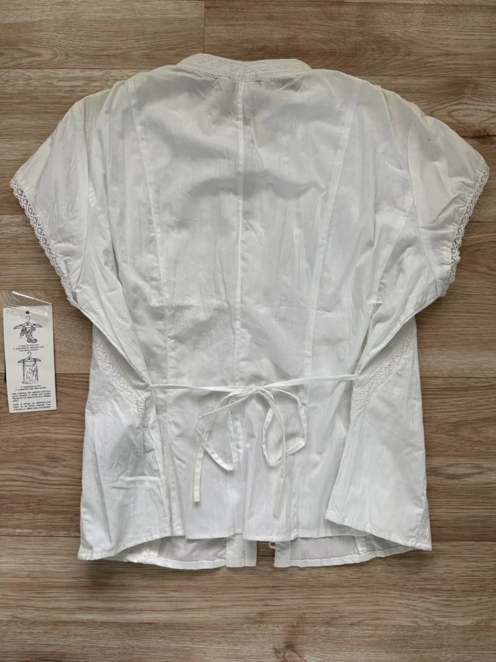 Vintage 80s 90s Cottagecore Milkmaid Coquette White Lace-Trim Button Up Blouse - Picture 9 of 15